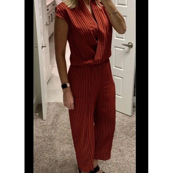 Zero + Maria Cornejo Red Striped Sleeveless Tasmeen Jumpsuit, Sz 6 V-Neck - Picture 9 of 9